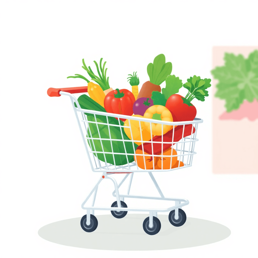 fresh vegetables and fruits shopping cart illustration