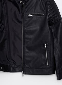 Slim Fit Stand Collar Men's Leather Look Coat view 6