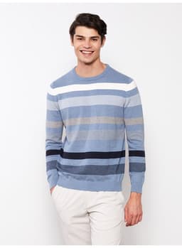 Crew Neck Long Sleeve Striped Men's Knitwear Sweater view 1