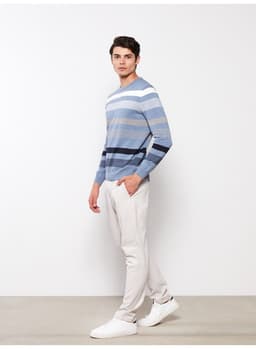 Crew Neck Long Sleeve Striped Men's Knitwear Sweater view 3