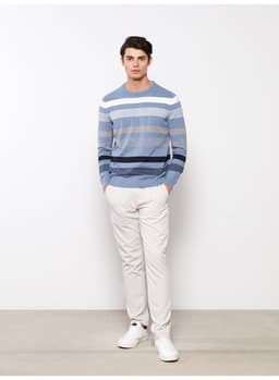 Crew Neck Long Sleeve Striped Men's Knitwear Sweater view 7