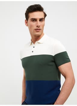 Polo Collar Short Sleeve Color Block Men's Knitwear Sweater view 2