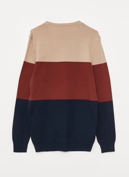 Crew Neck Long Sleeve Men's Tricot Sweater with Color Block view 4
