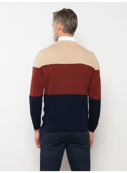 Crew Neck Long Sleeve Men's Tricot Sweater with Color Block view 3