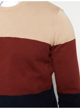 Crew Neck Long Sleeve Men's Tricot Sweater with Color Block view 7