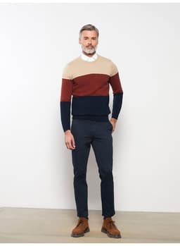 Crew Neck Long Sleeve Men's Tricot Sweater with Color Block view 6