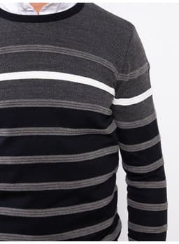 Crew Neck Long Sleeve Striped Men's Tricot Sweater view 3