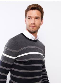 Crew Neck Long Sleeve Striped Men's Tricot Sweater view 5